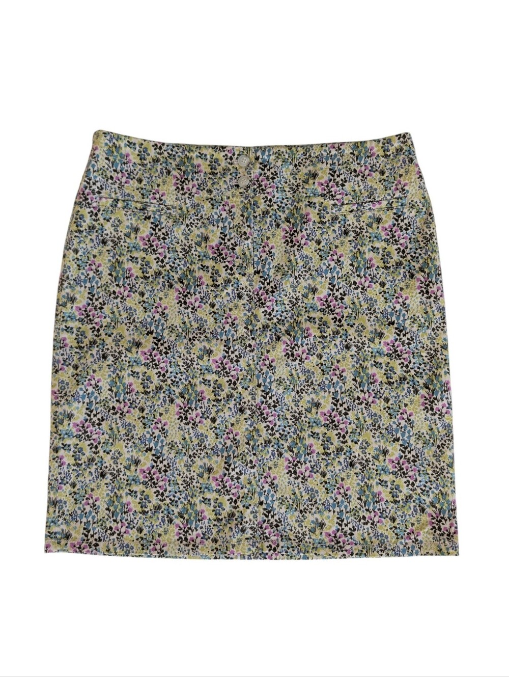 J.Jill Live-In Chino Floral Cotton Lycra Pencil Skirt 6 Green Purple Pink Blue